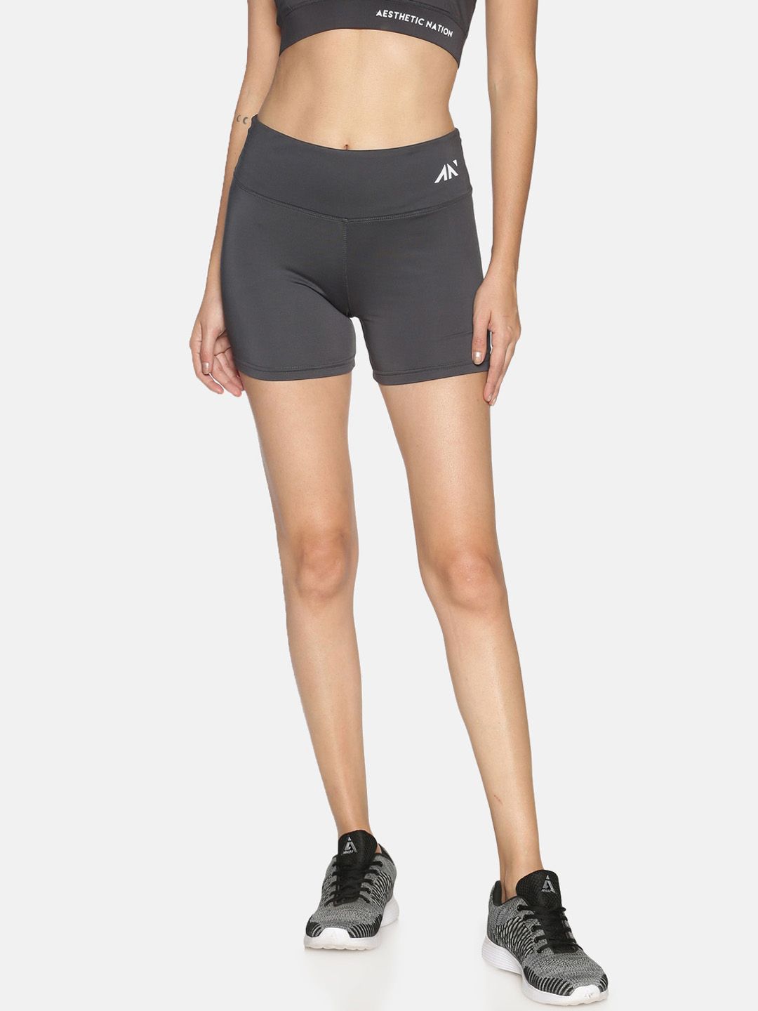 AESTHETIC NATION Women Grey Slim Fit Sports Shorts Price in India
