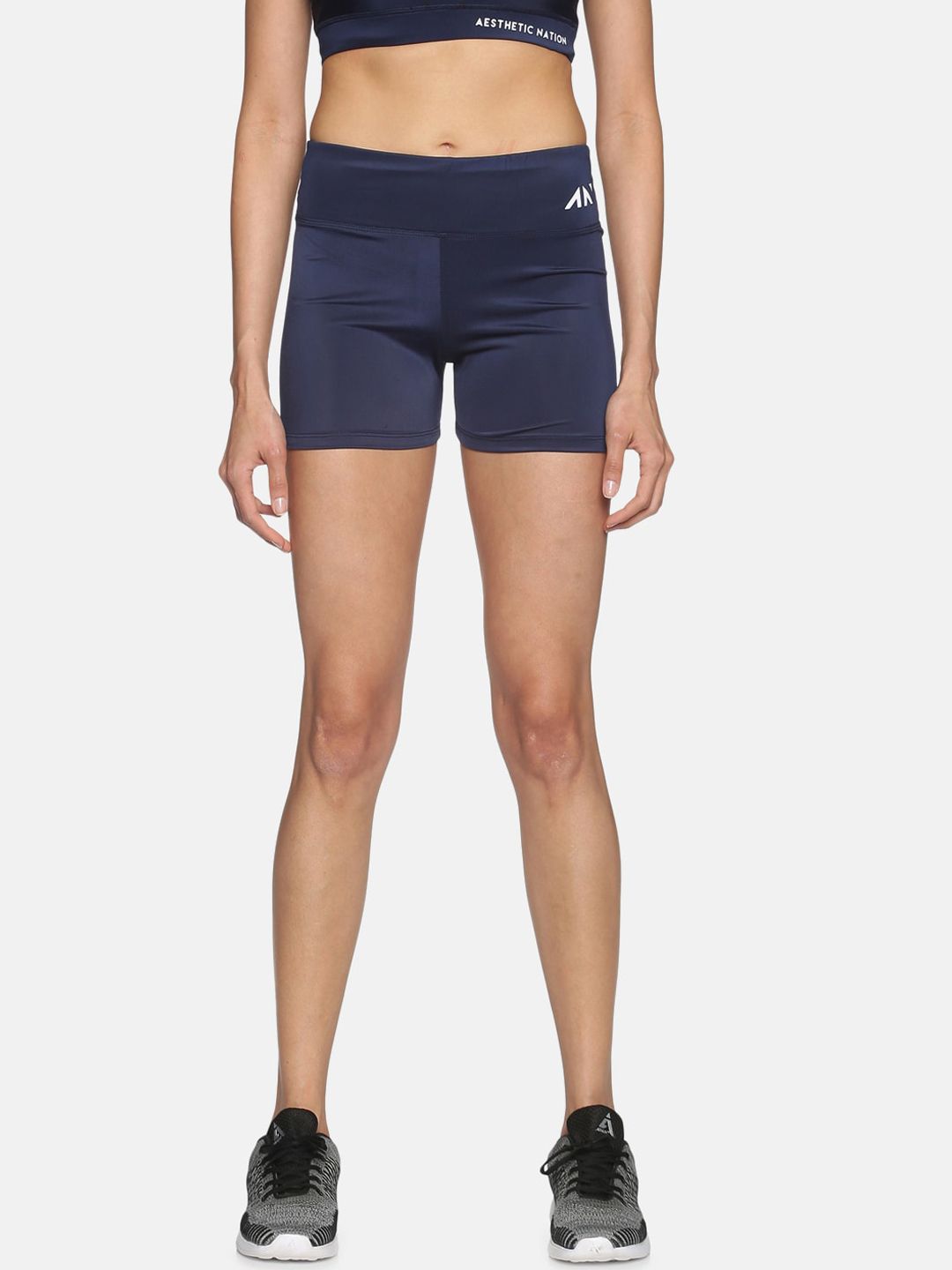 AESTHETIC NATION Women Navy Blue Slim Fit Sports Shorts Price in India