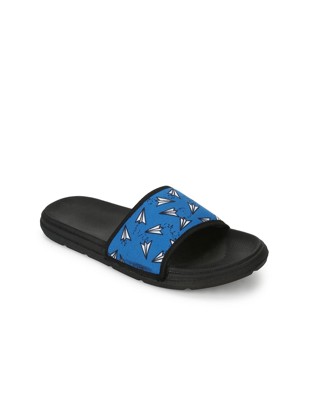 FF FUNKFEETS Unisex Black & Blue Printed Sliders Price in India