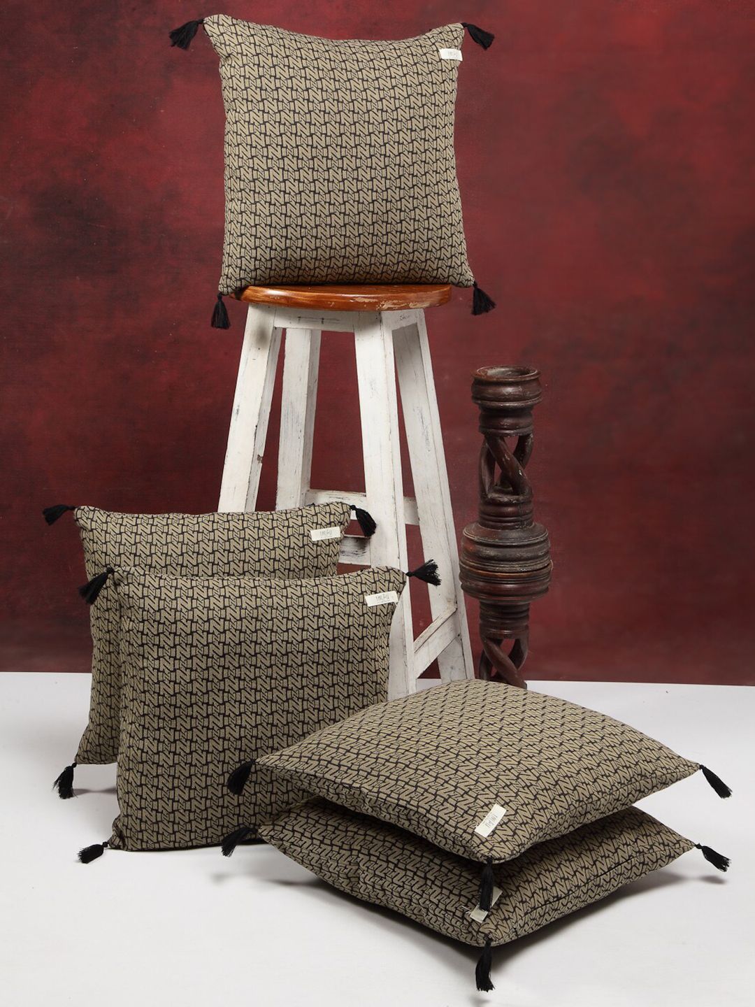 I AM FOR YOU Brown Set of 5 Quirky Square Pure Cotton Cushion Covers Price in India