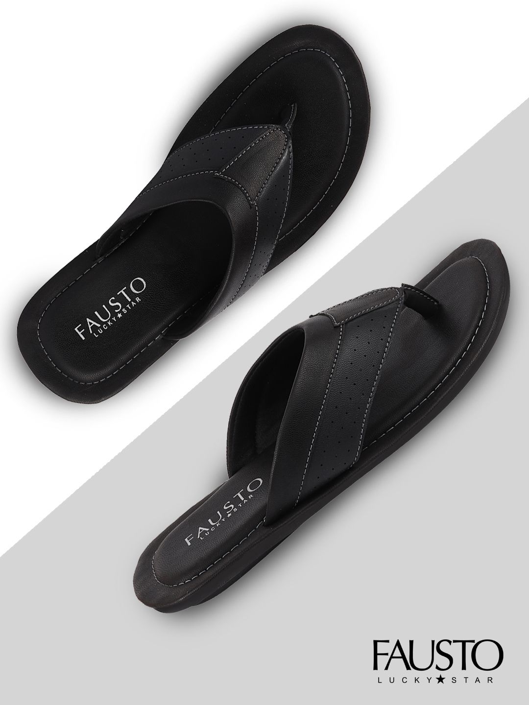 FAUSTO Men Black Thong Flip-Flops