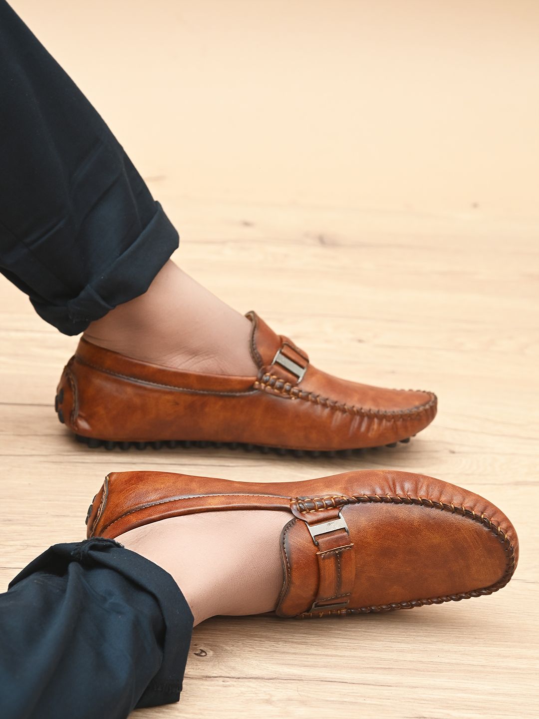 Prolific Men Tan-Brown Textured Formal Loafers