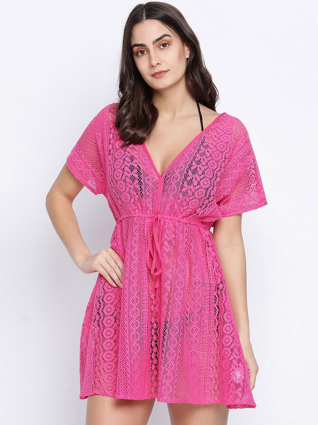 Oxolloxo Women Pink Self Design Swimming Beach Dress Price in India