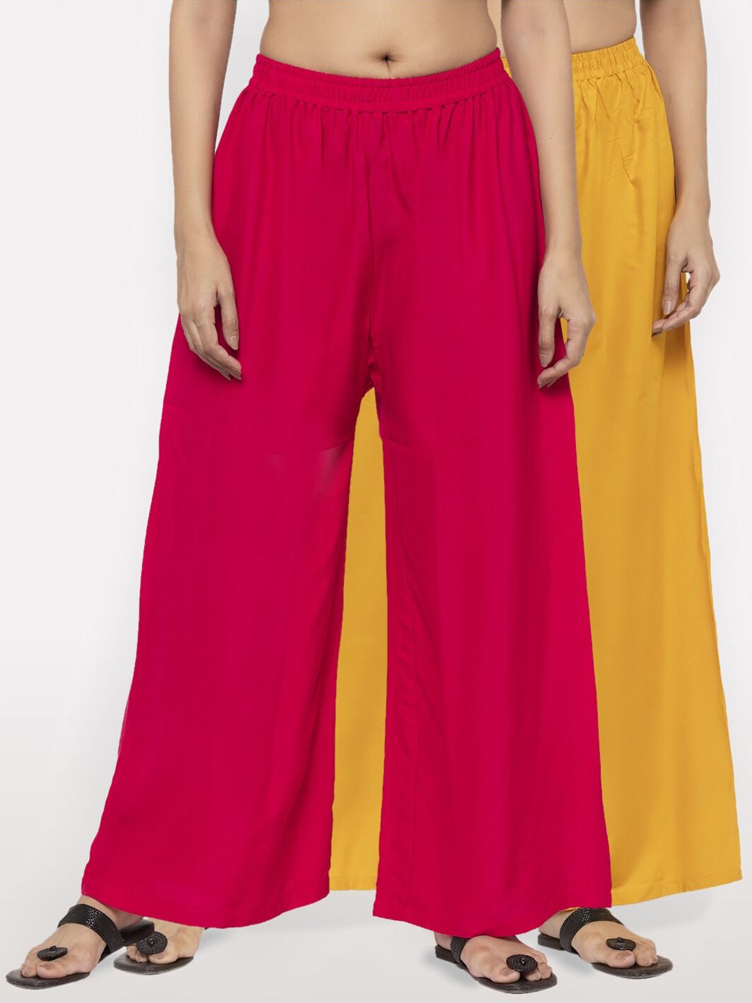 NEUDIS Women Pack of 2 Magenta & Yellow Ethnic Palazzos Price in India