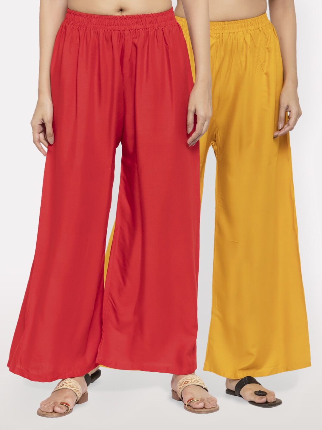 NEUDIS Women Pack of 2 Red & Yellow Ethnic Palazzos Price in India