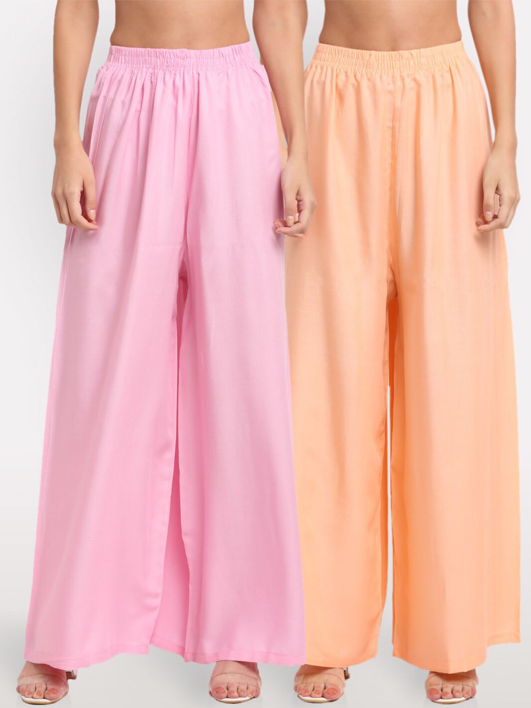 NEUDIS Women Pack of 2 Pink & Peach-Coloured Ethnic Palazzos Price in India