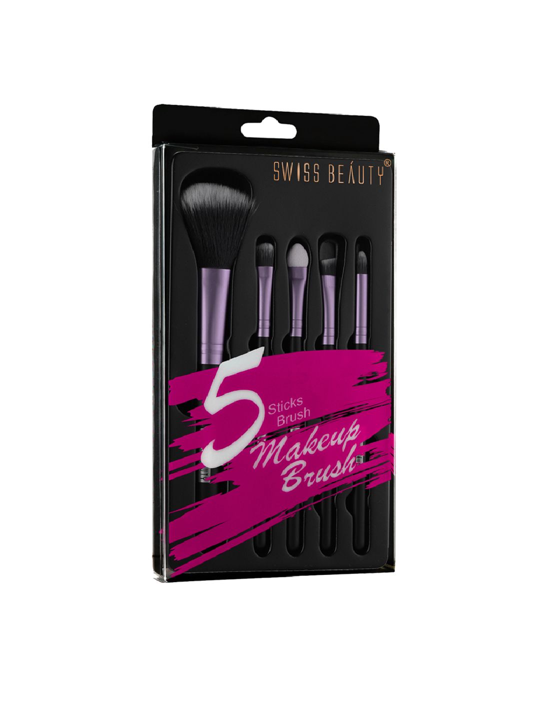 SWISS BEAUTY Set of 5 Makeup Brushes - Purple Price in India