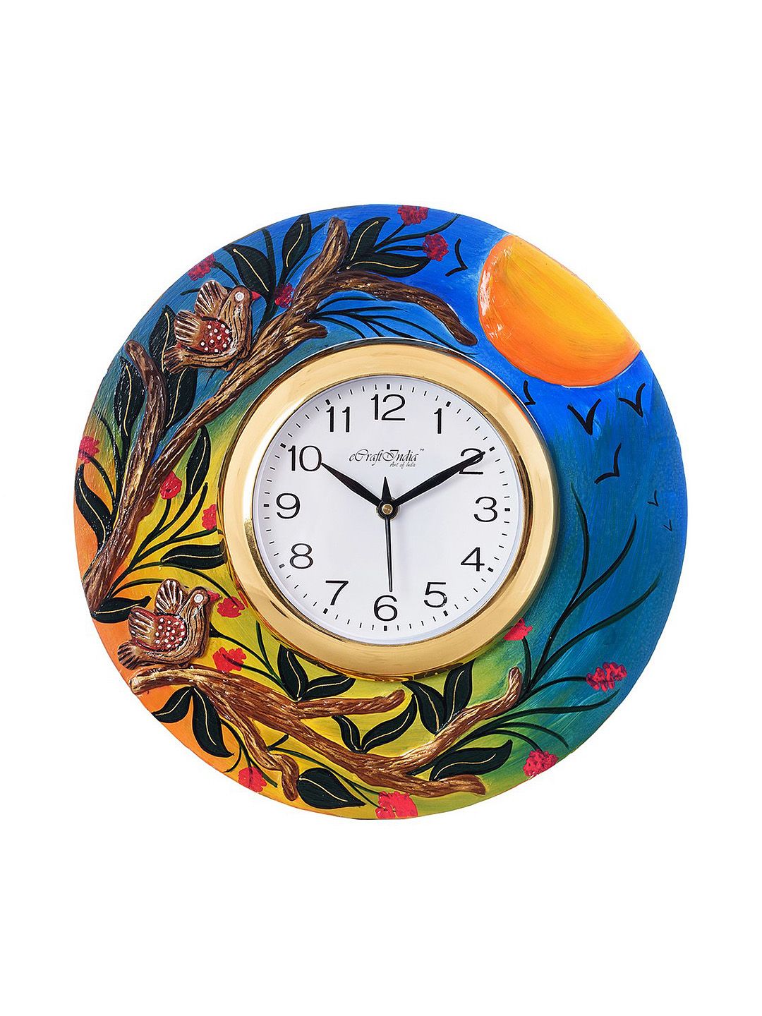 eCraftIndia White Dial Printed 30.734 cm Wooden Analogue Wall Clock Price in India