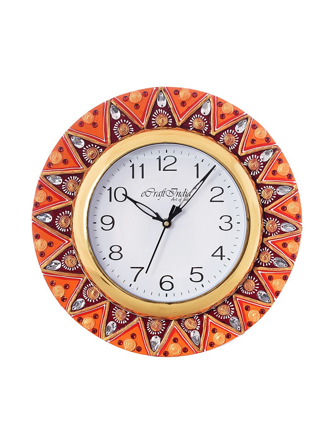 eCraftIndia White Dial Stone-Studded 30.48 cm Handcrafted Analogue Wall Clock Price in India