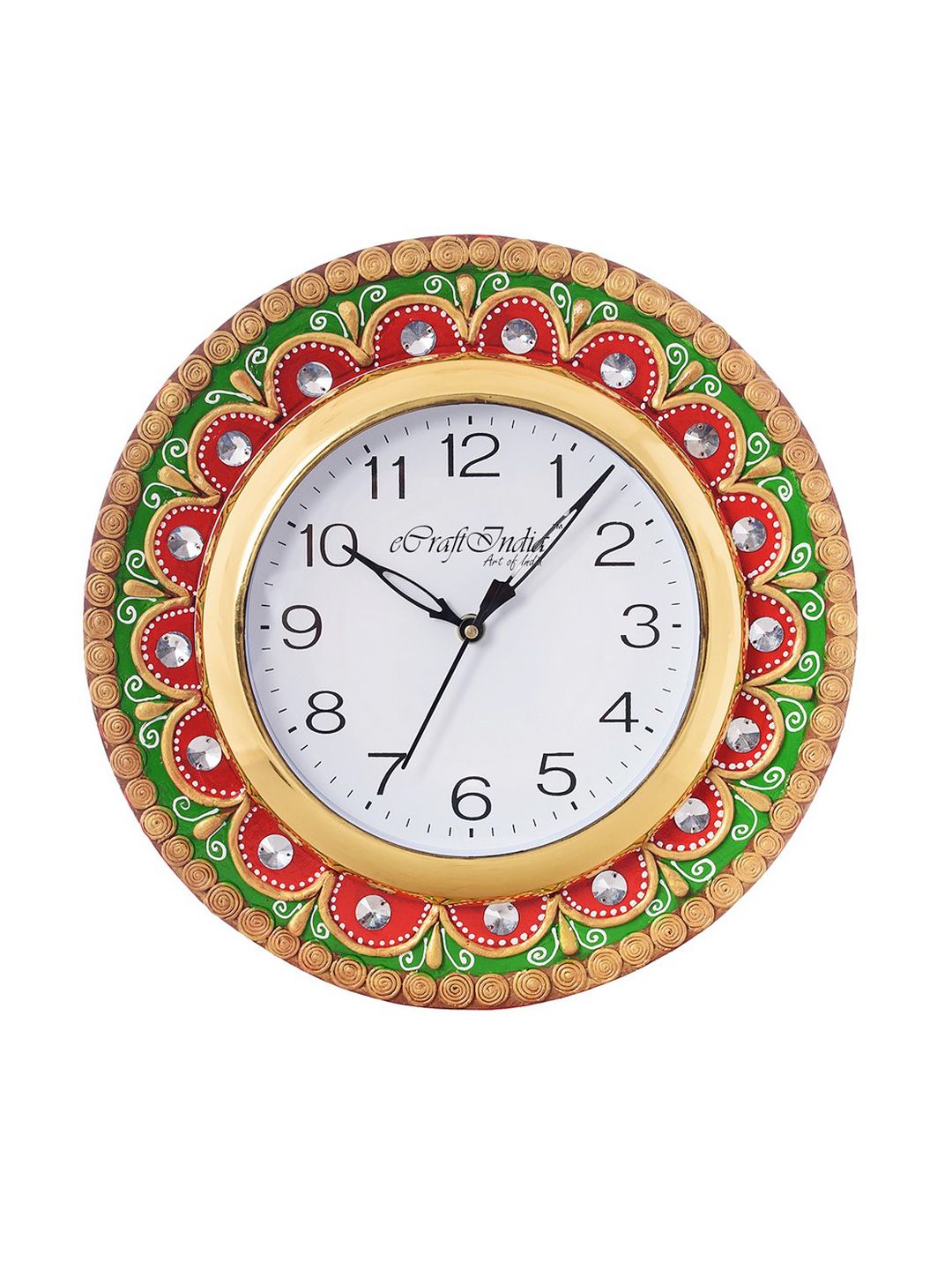 eCraftIndia White Dial Crystal-Studded 30.48 cm Handcrafted Analogue Wall Clock Price in India