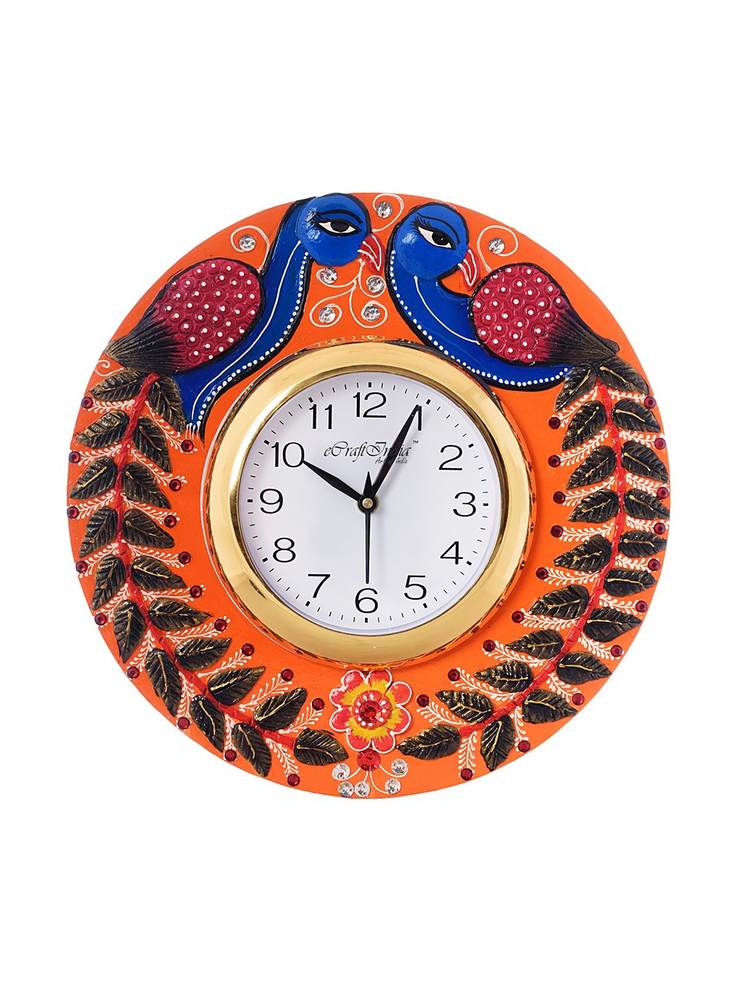 eCraftIndia White Dial Embossed Peacock-Shaped Handcrafted 30.48 cm Analogue Wall Clock Price in India