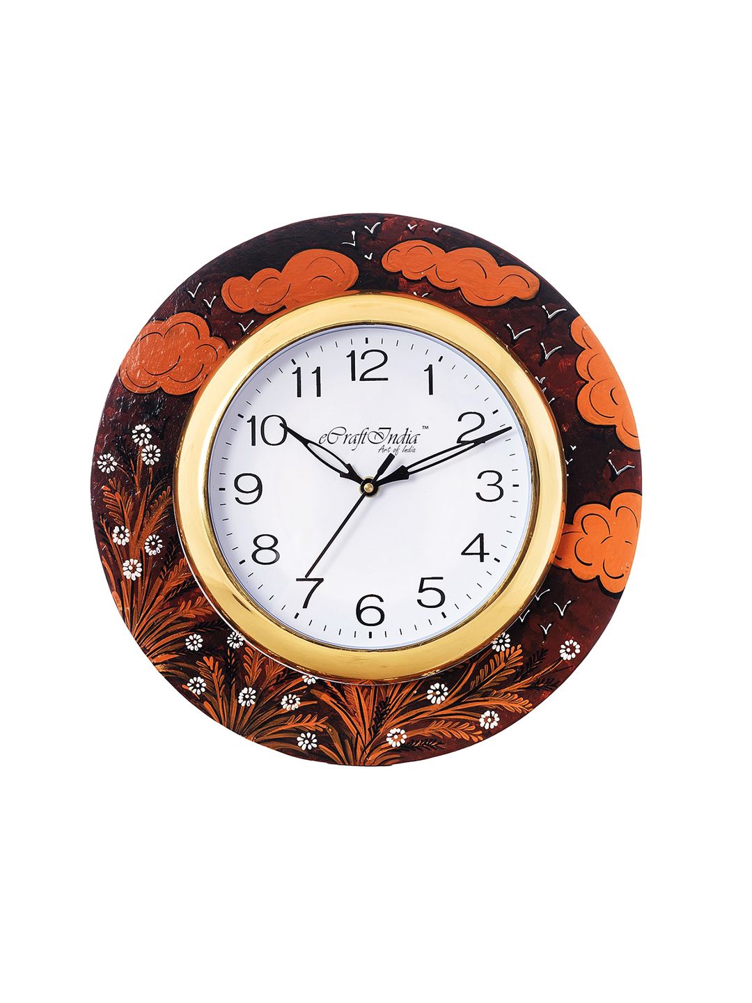 eCraftIndia White Dial Wooden 30.734 cm Handcrafted Analogue Wall Clock Price in India