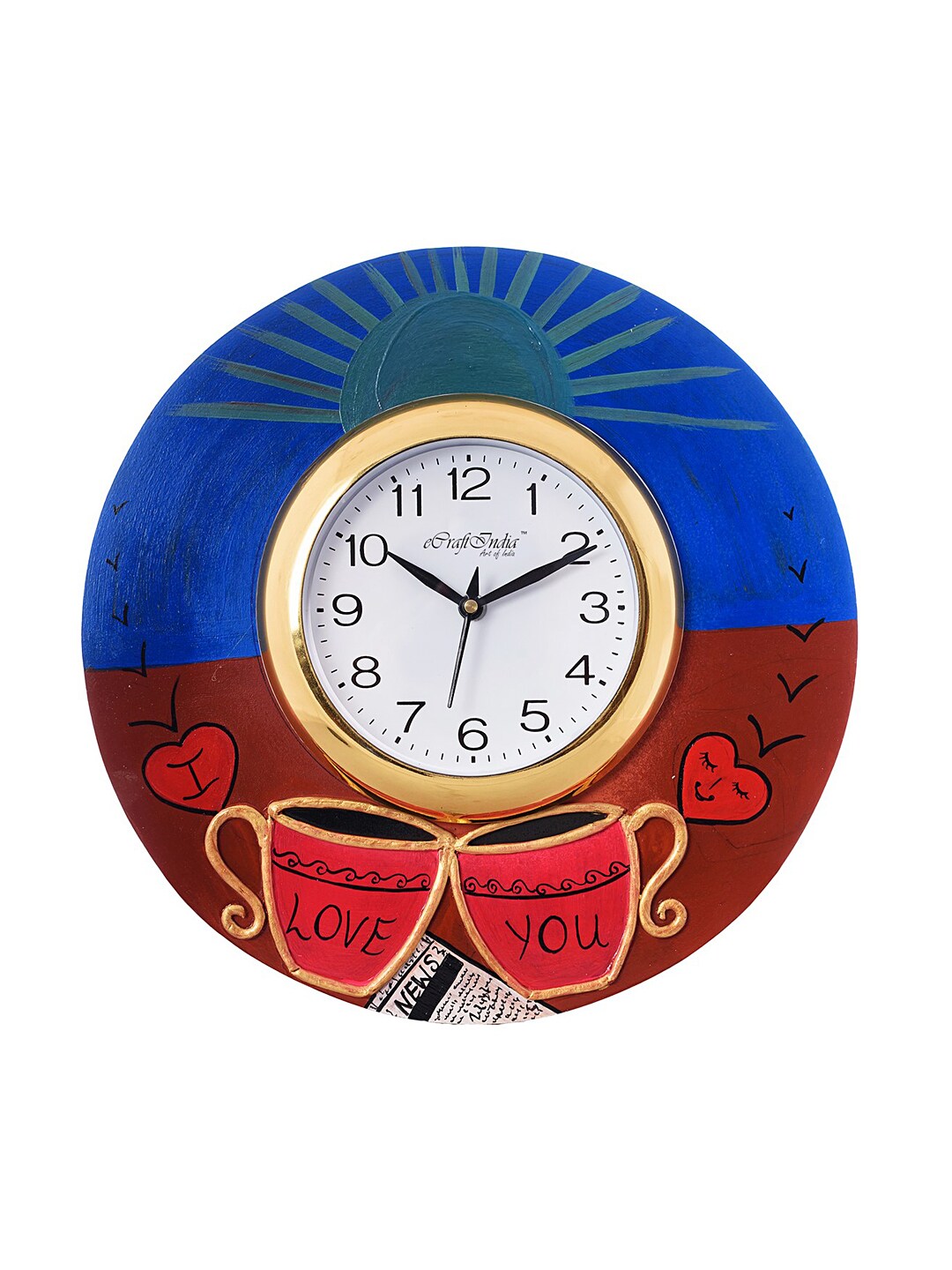 eCraftIndia White Dial Printed Wooden Handcrafted 30.48 cm Analogue Wall Clock Price in India
