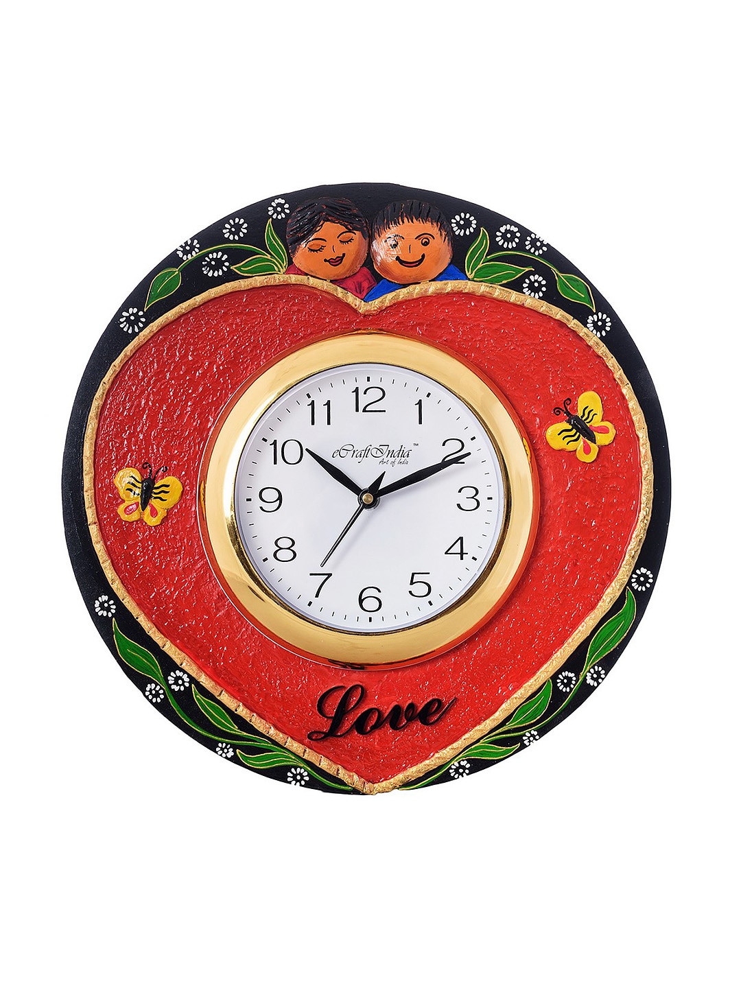 ecraftIndia White Dial Printed 30.734 cm Wooden Handcrafted Wall Clock Price in India