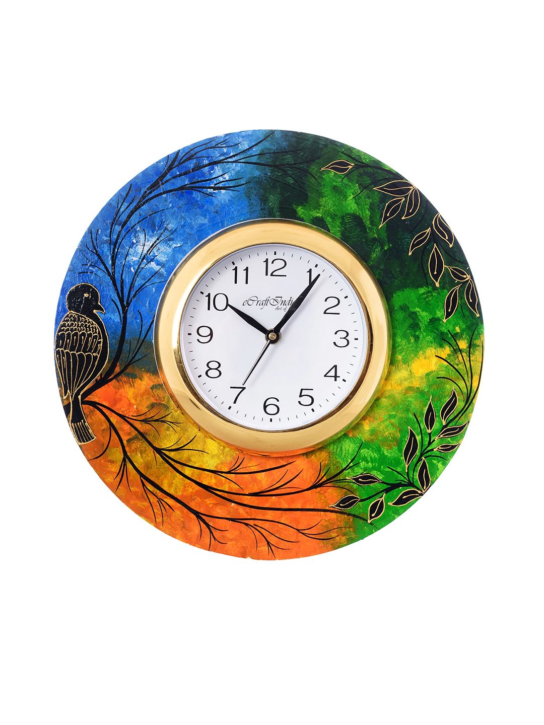 eCraftIndia White Dial Wooden 30.734 cm Handcrafted Analogue Wall Clock Price in India