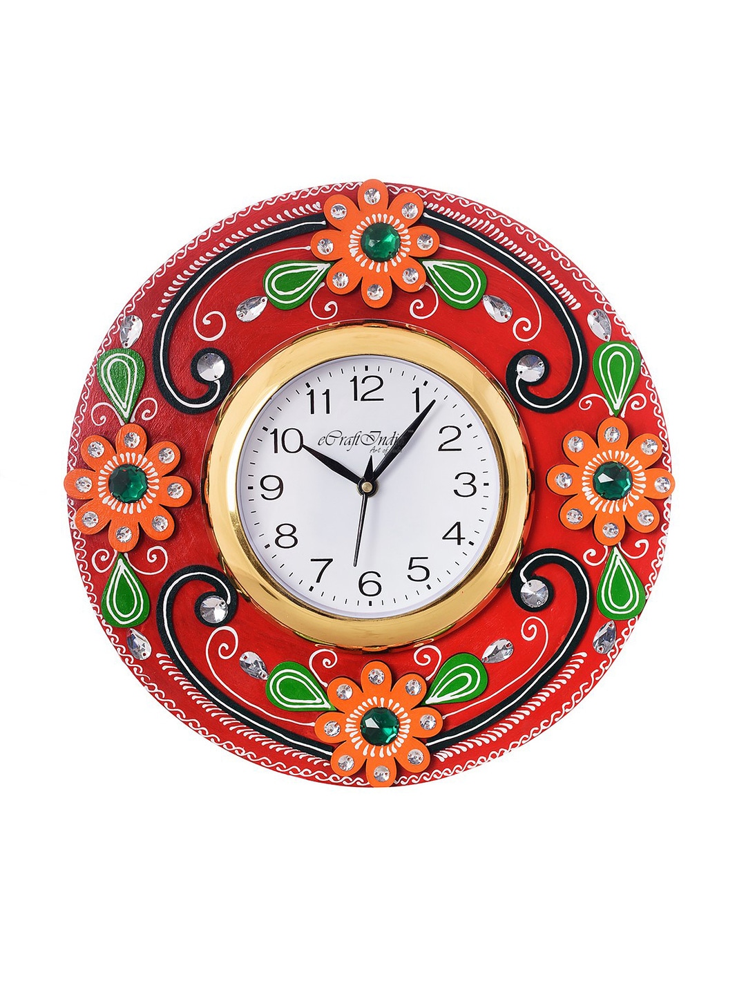eCraftIndia White Dial Crystal-Studded 30.48 cm Handcrafted Analogue Wall Clock Price in India