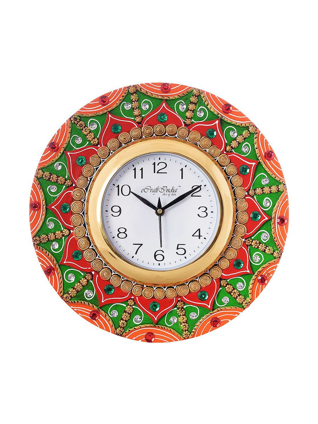 ecraftIndia White Dial Wooden 30.734 cm Handcrafted Wall Clock Price in India