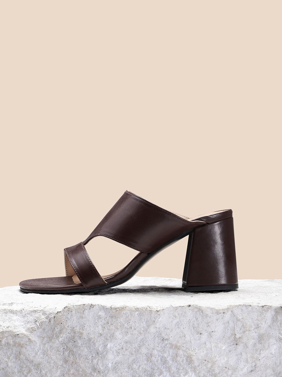 her by invictus Coffee Brown Solid Open Toe Block Heels Price in India