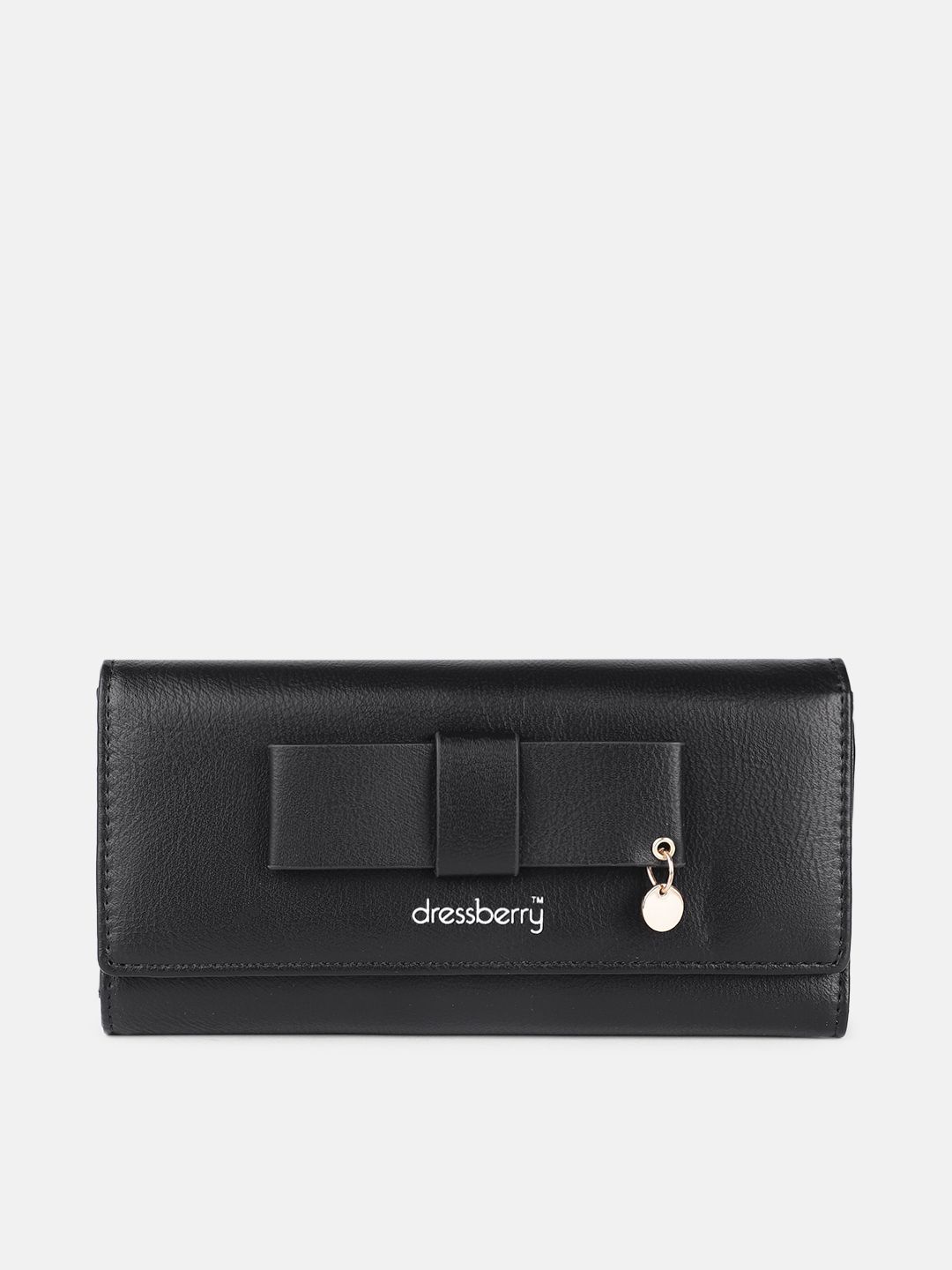 DressBerry Women Black PU Three Fold Wallet with Bow Price in India