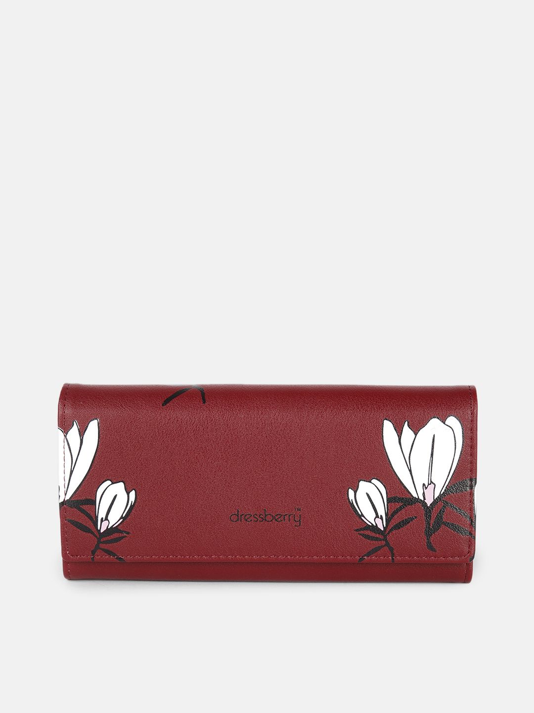 DressBerry Women Maroon Floral Printed PU Three Fold Wallet Price in India