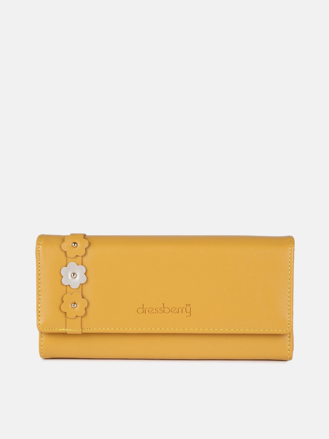 DressBerry Women Yellow Applique PU Three Fold Wallet Price in India