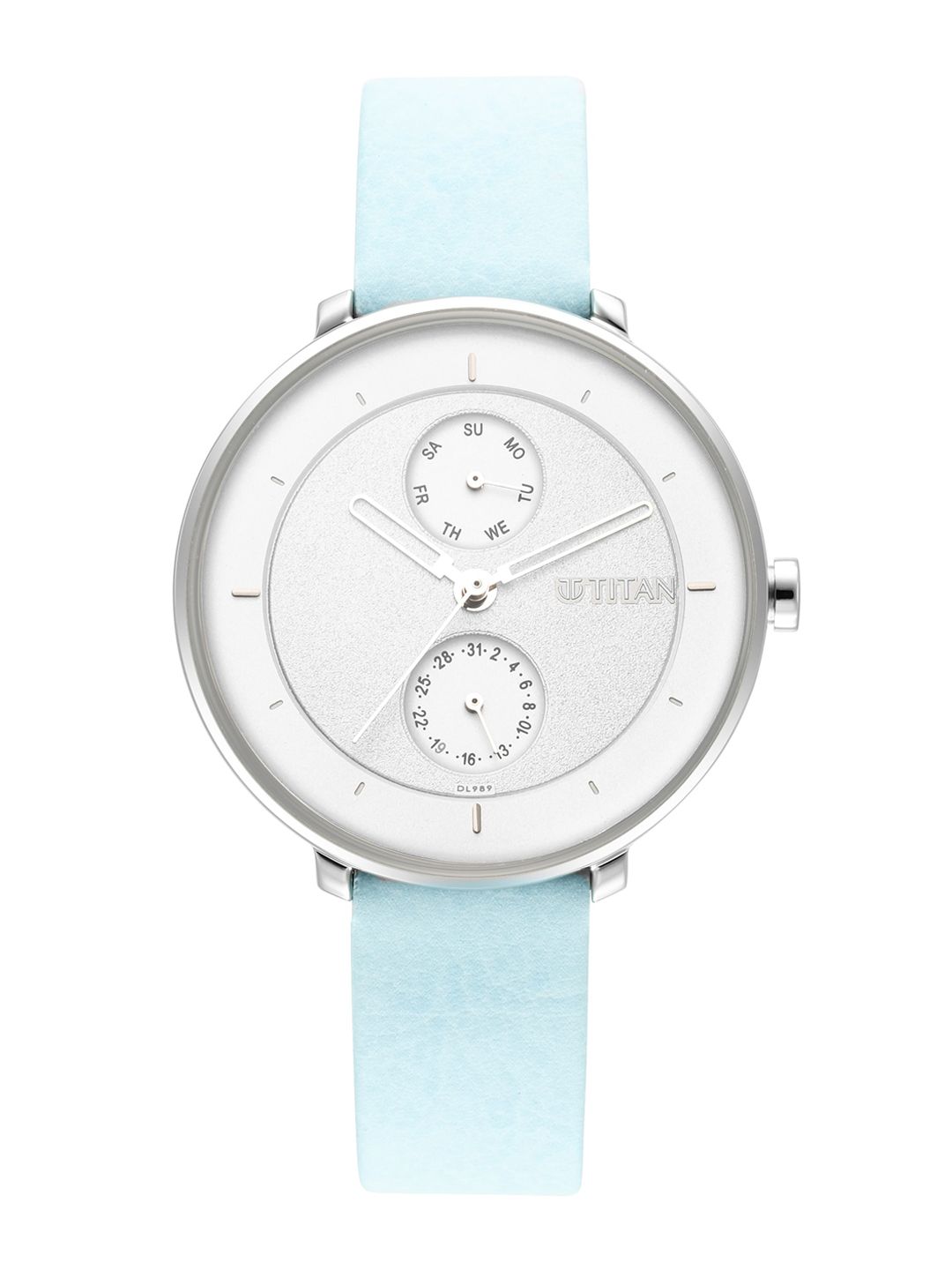Titan Women Silver-Toned Brass Patterned Dial & Blue Leather Straps Analogue Watch Price in India