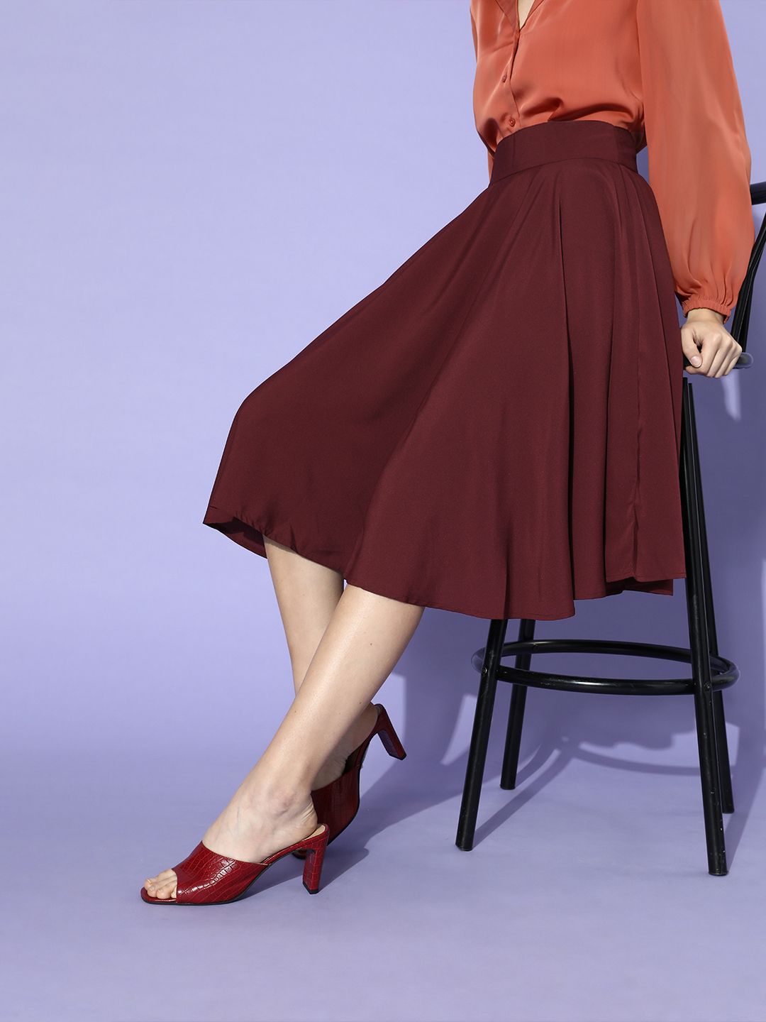 Berrylush Maroon Solid A-line Skirt Price in India