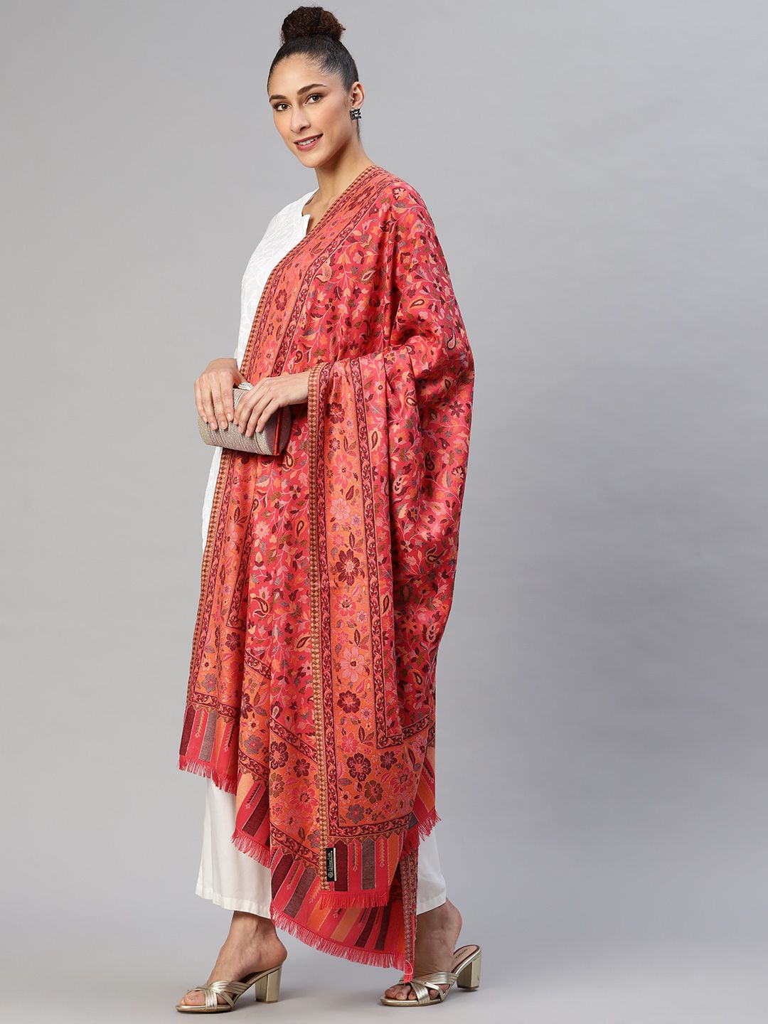 WEAVERS VILLA Women Rose colored Woollen Shawl Price in India