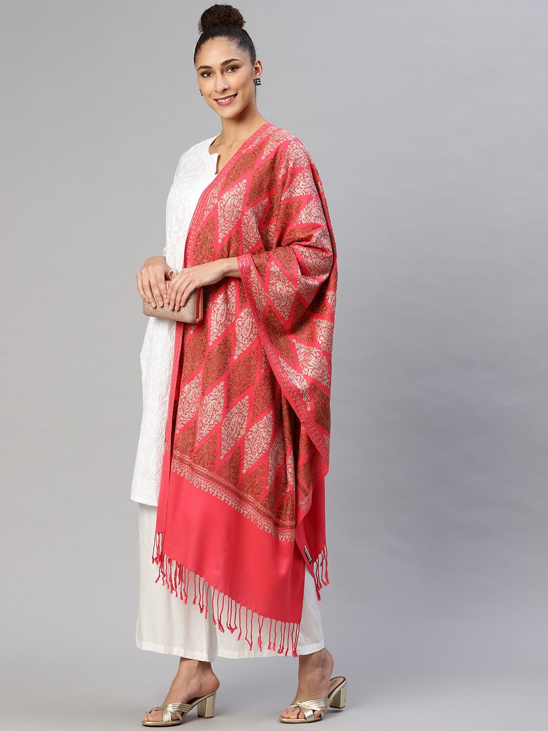 WEAVERS VILLA Women Rose Embroidered Stole Price in India