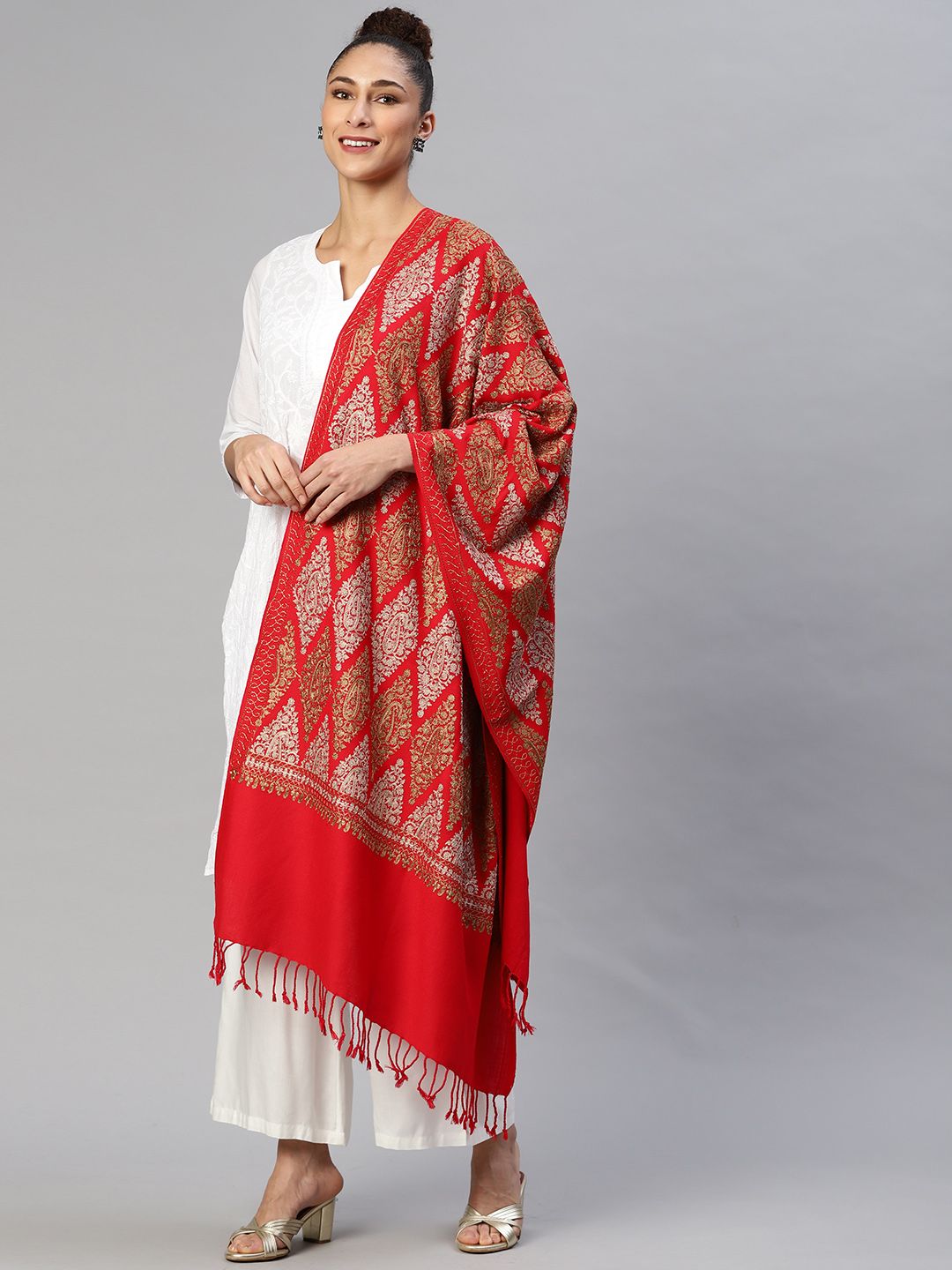 WEAVERS VILLA Women Red Embroidered Stole Price in India