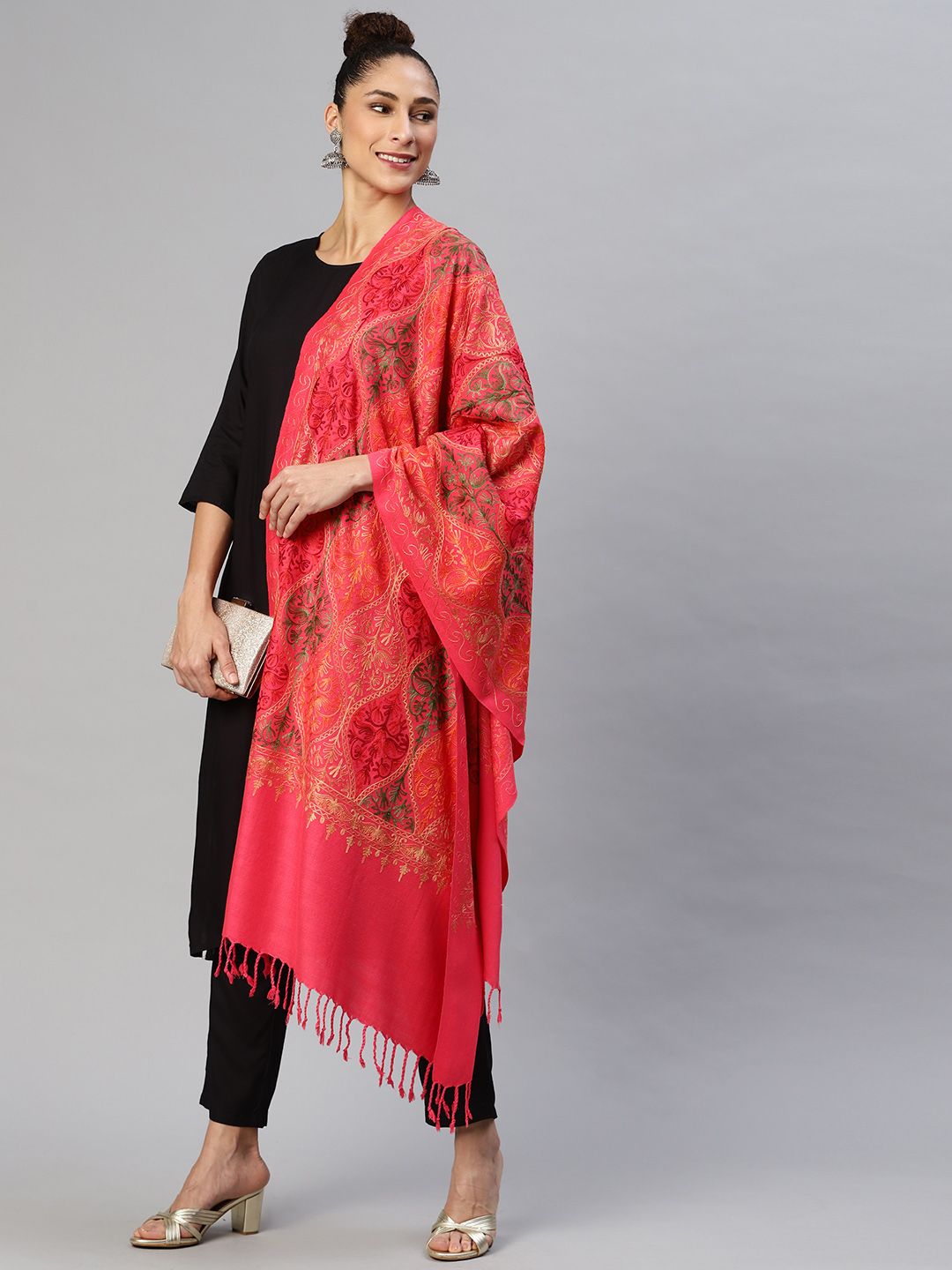 WEAVERS VILLA Women Rose Embroidered Stole Price in India
