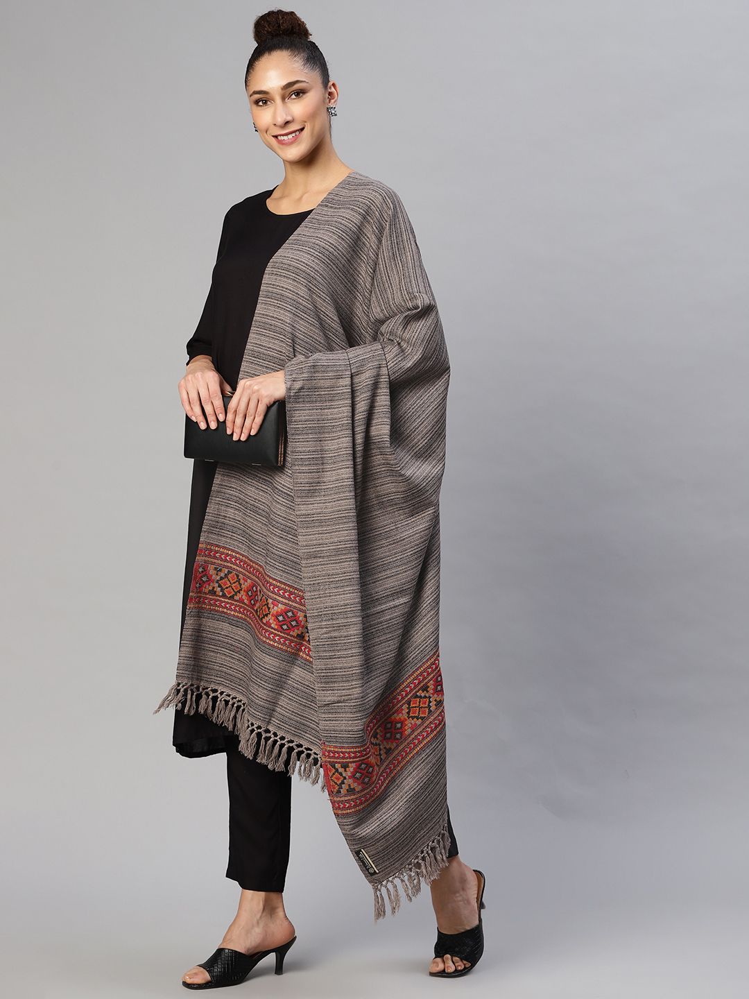 WEAVERS VILLA Women Grey colored Woollen Shawl Price in India