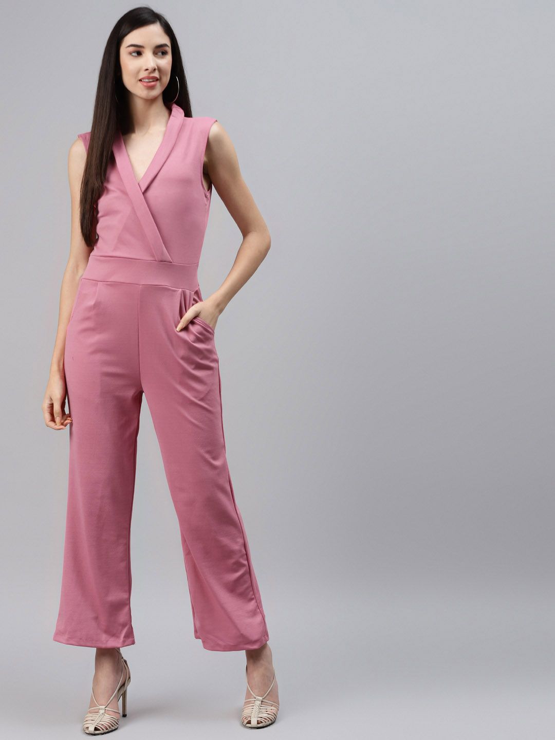 Sasimo Pink Sleeveless Basic Jumpsuit Price in India