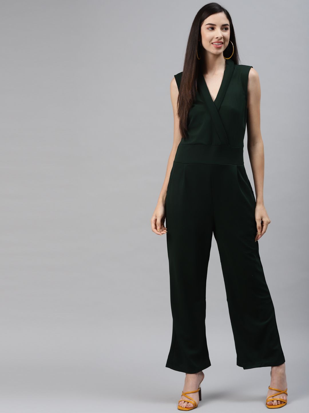 Sasimo Green Sleeveless Basic Jumpsuit Price in India