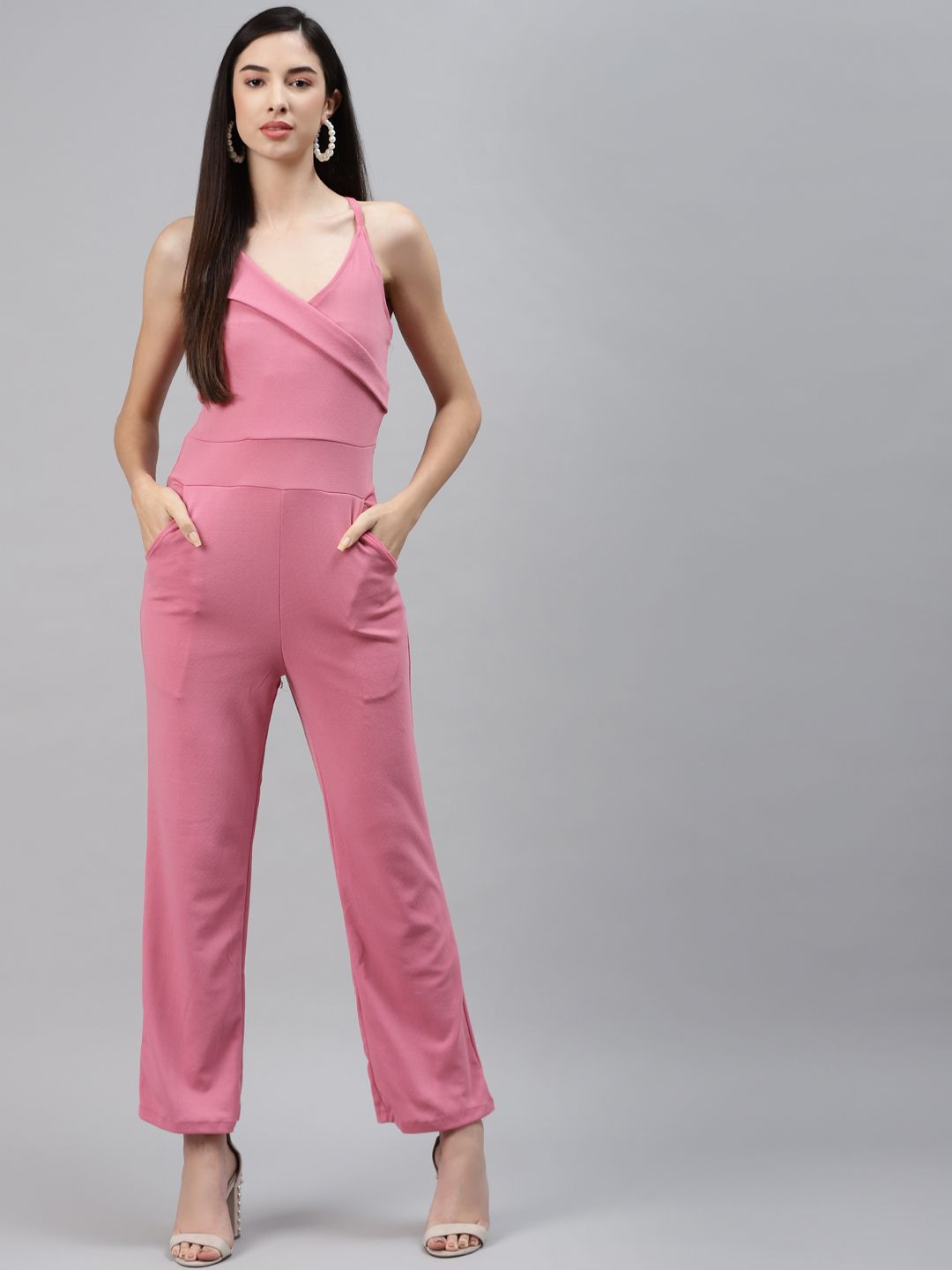 Sasimo Pink Basic Solid Jumpsuit Price in India