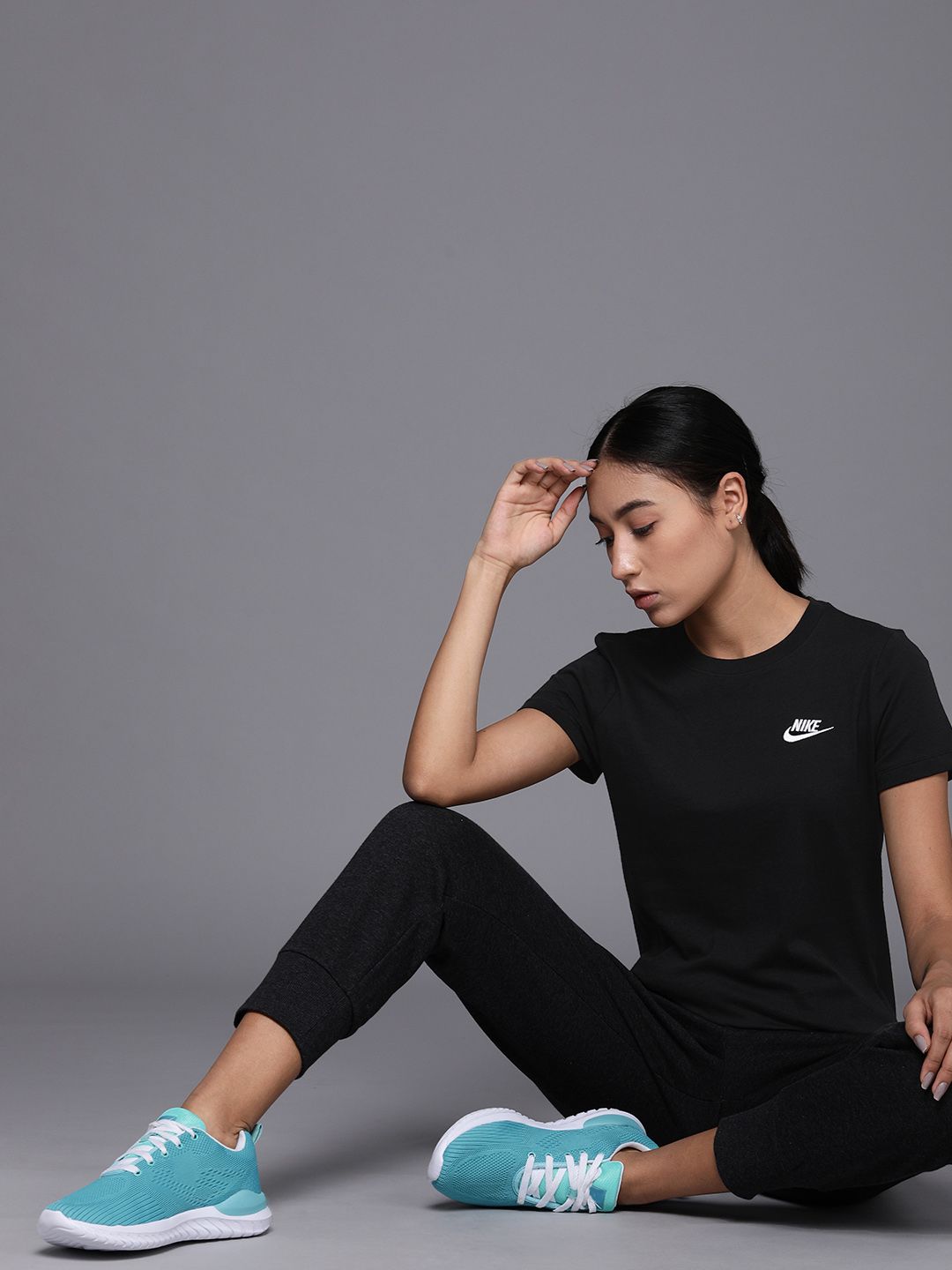 Nike Women Black Cotton Sportswear Club Pure Cotton T-shirt Price in India