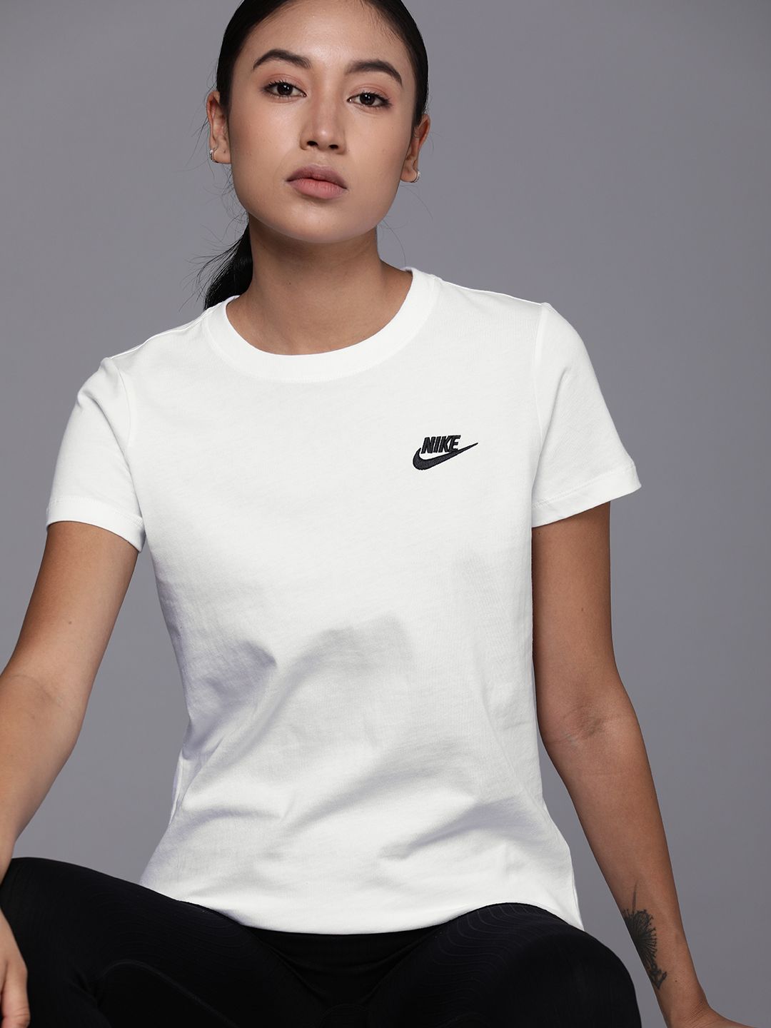 Nike Women White Sportswear Club Pure Cotton T-shirt Price in India
