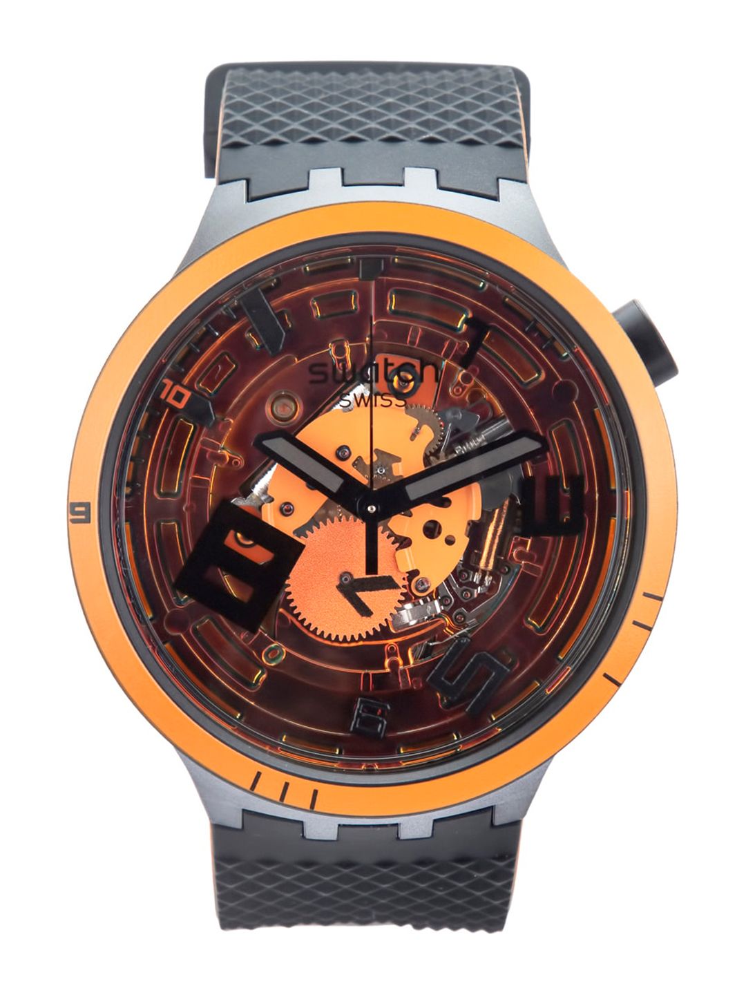 Swatch Unisex Mustard Yellow Printed Dial & Black Straps Water Resistant Analogue Watch SB01B127 Price in India