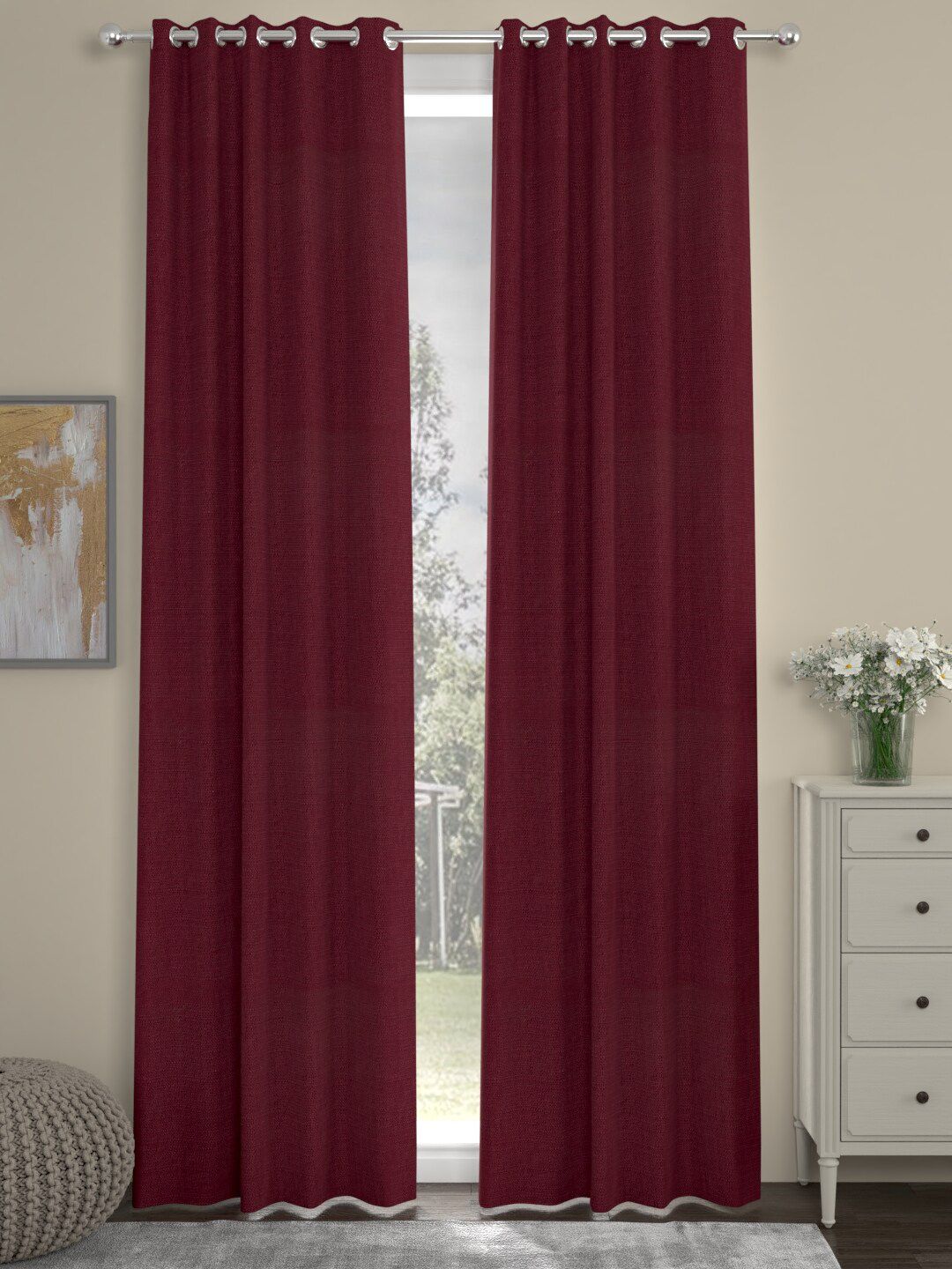 ROSARA HOME Set Of 2 Maroon Door Curtain Price in India