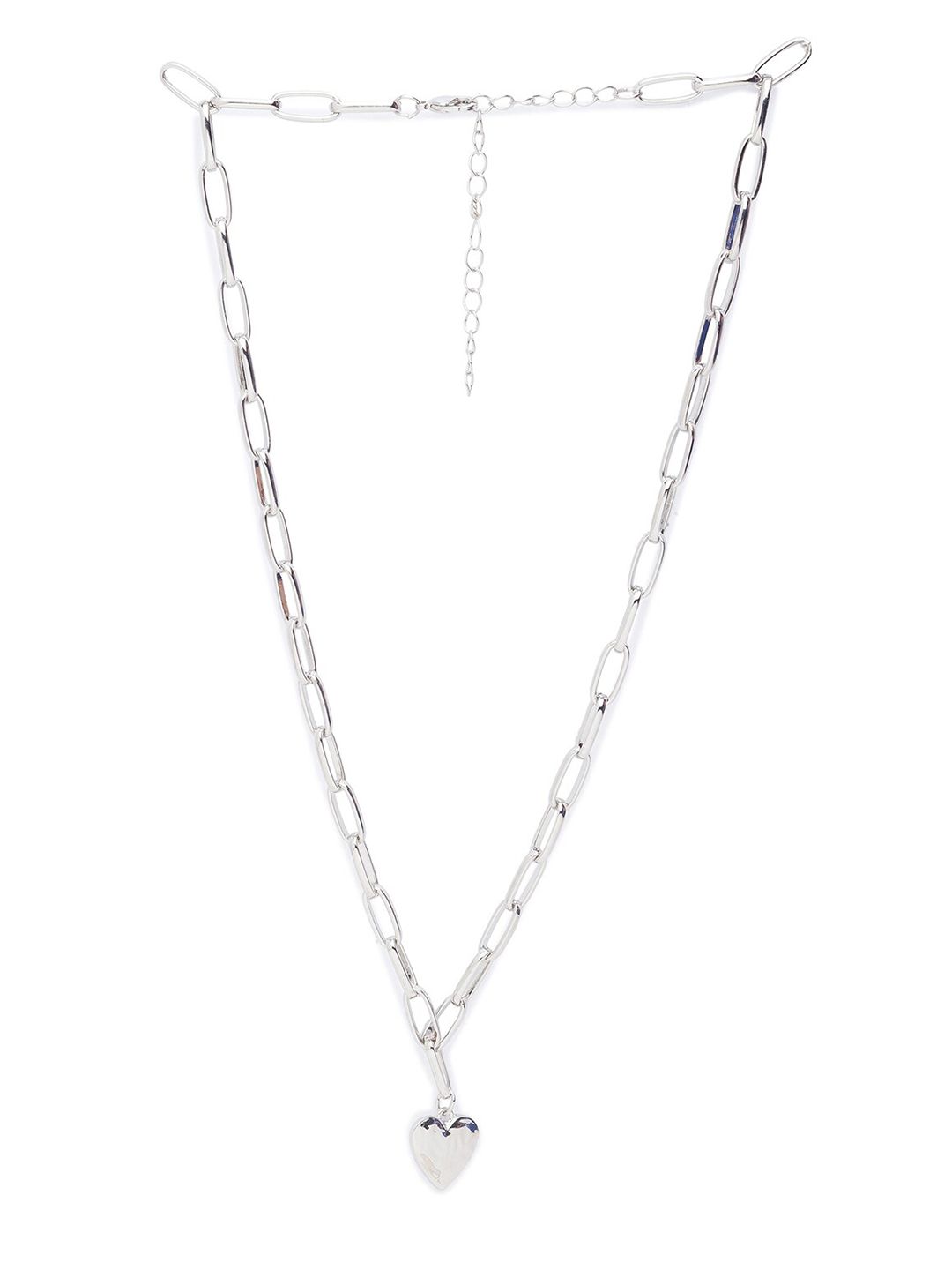 Lilly & sparkle Silver-Toned Silver Silver-Plated Sparkling Heart Shaped Necklace Price in India