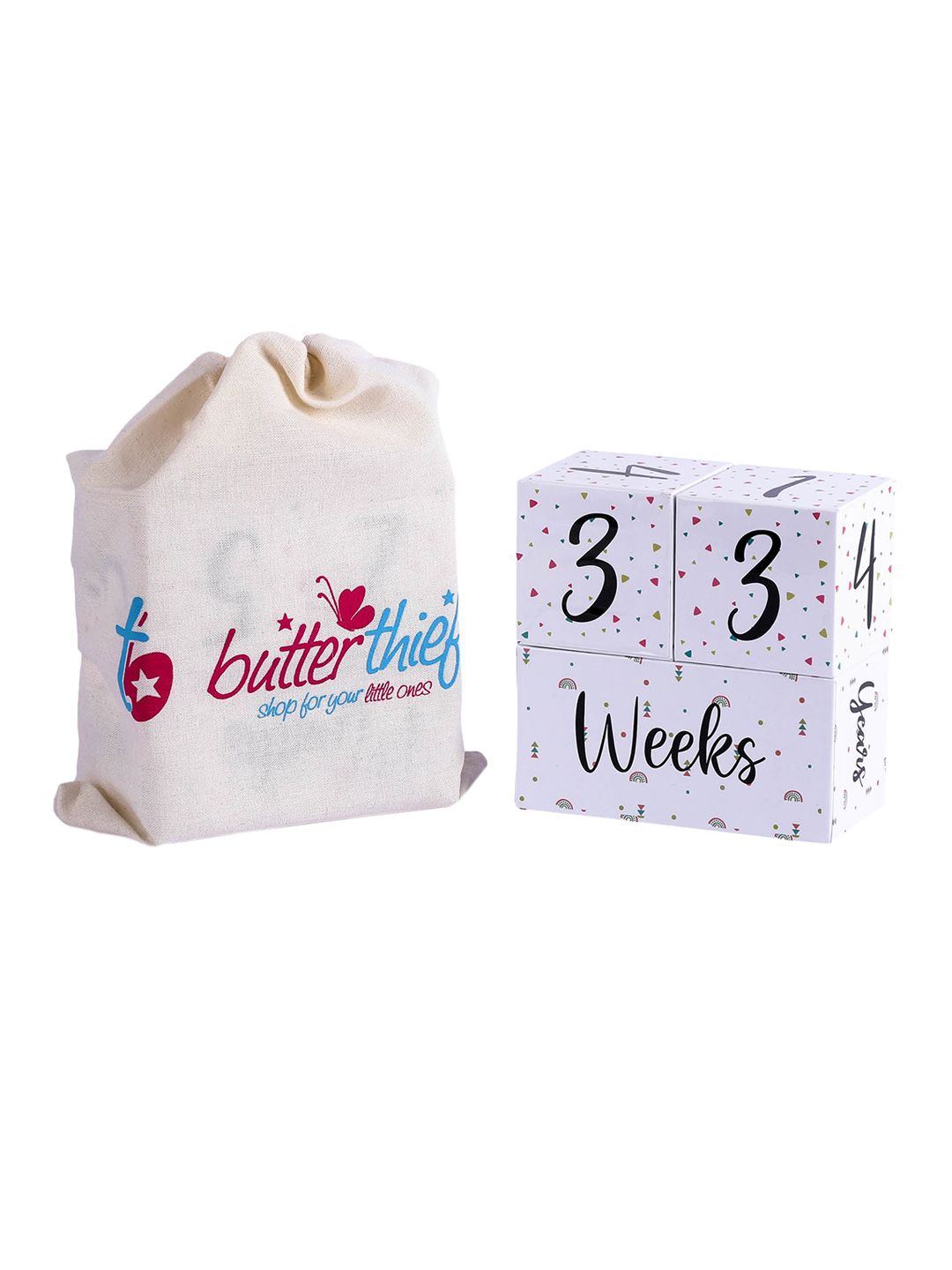 Butterthief Kids Set of 3 White & Black Milestone Age Blocks