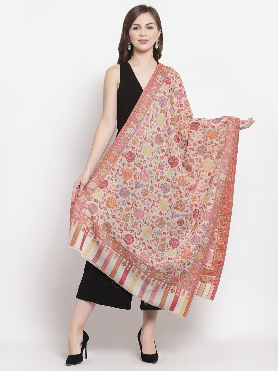 Pashtush Women Pink & Red Woven Design Stole Price in India