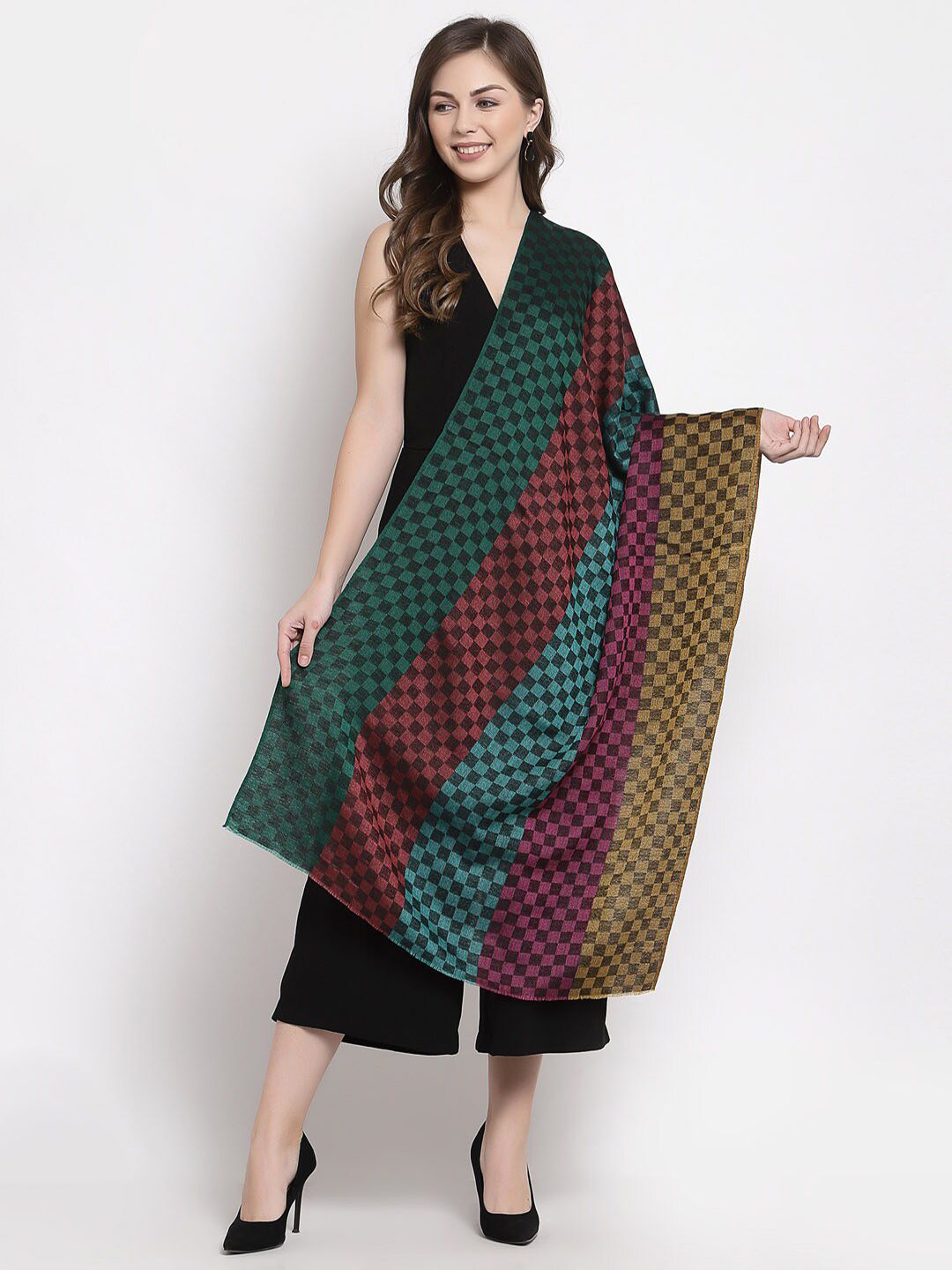 Pashtush Women Black & Red Printed Stole Price in India