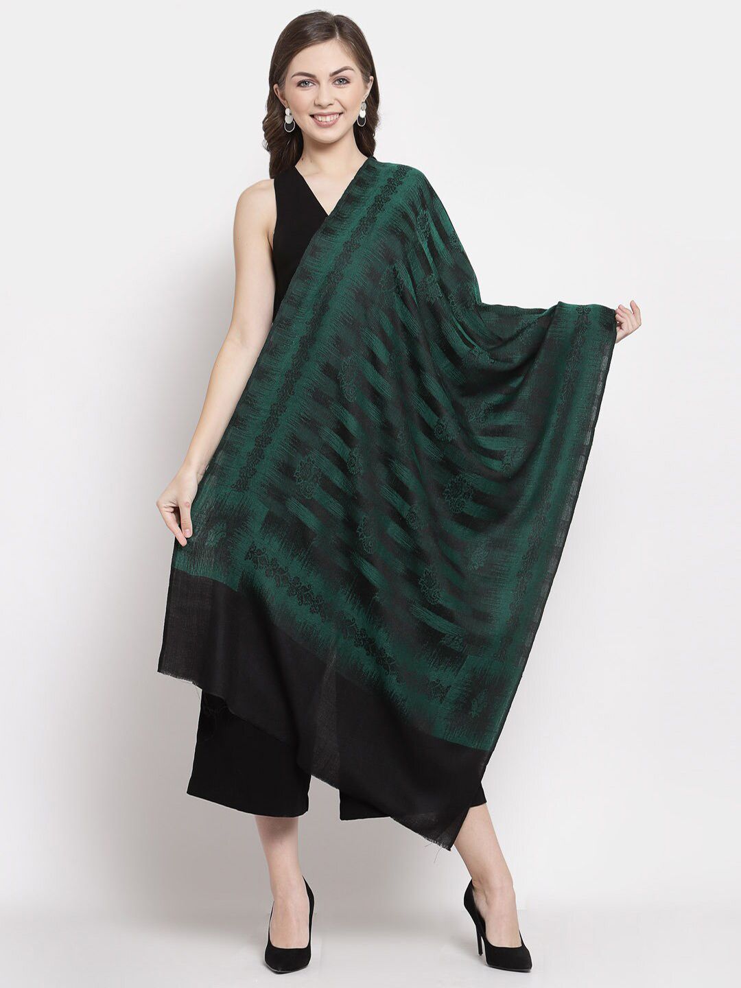 Pashtush Women Black & Green Printed Stole Price in India