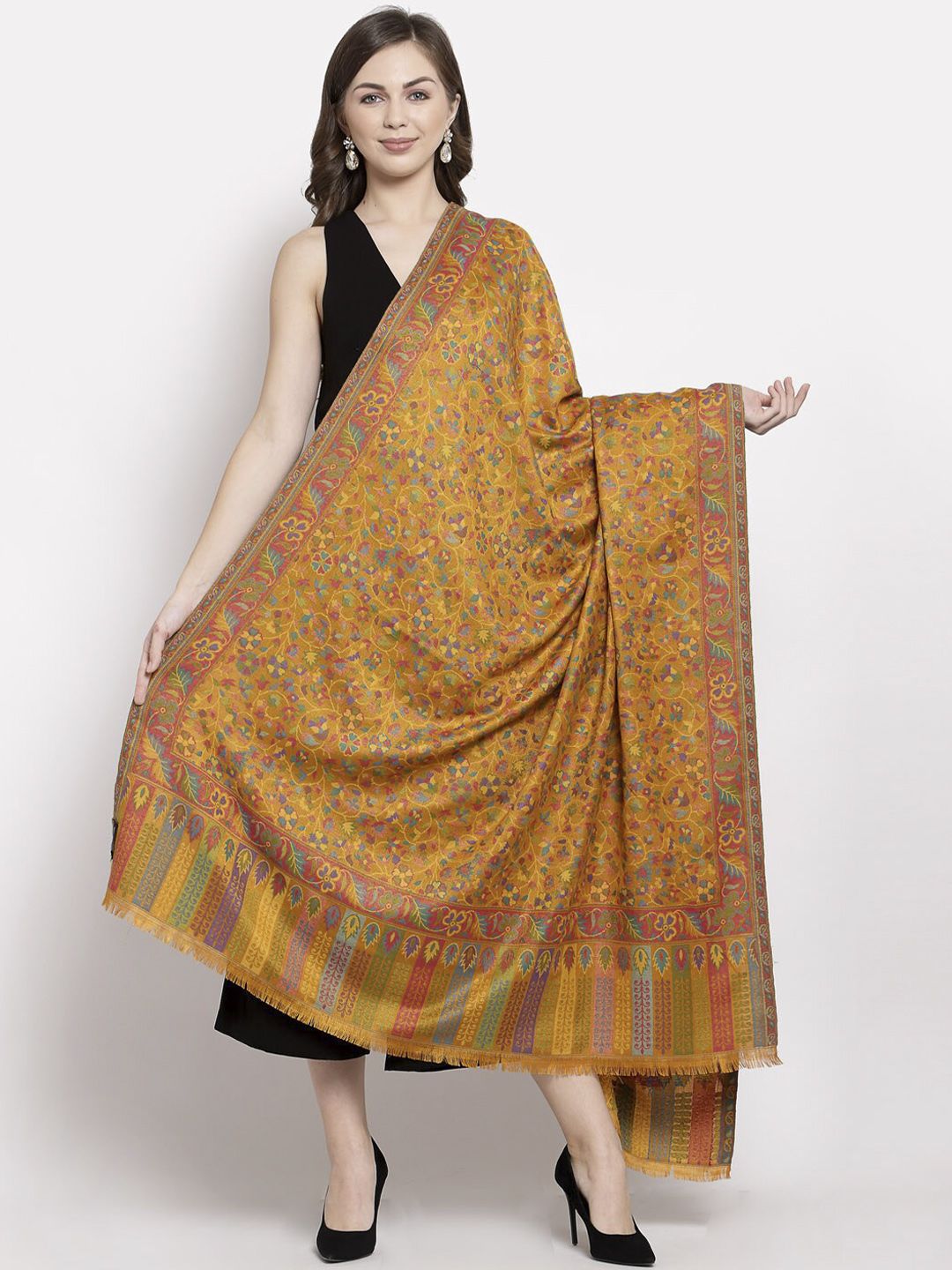 Pashtush Women Yellow Woven Design Shawl Price in India