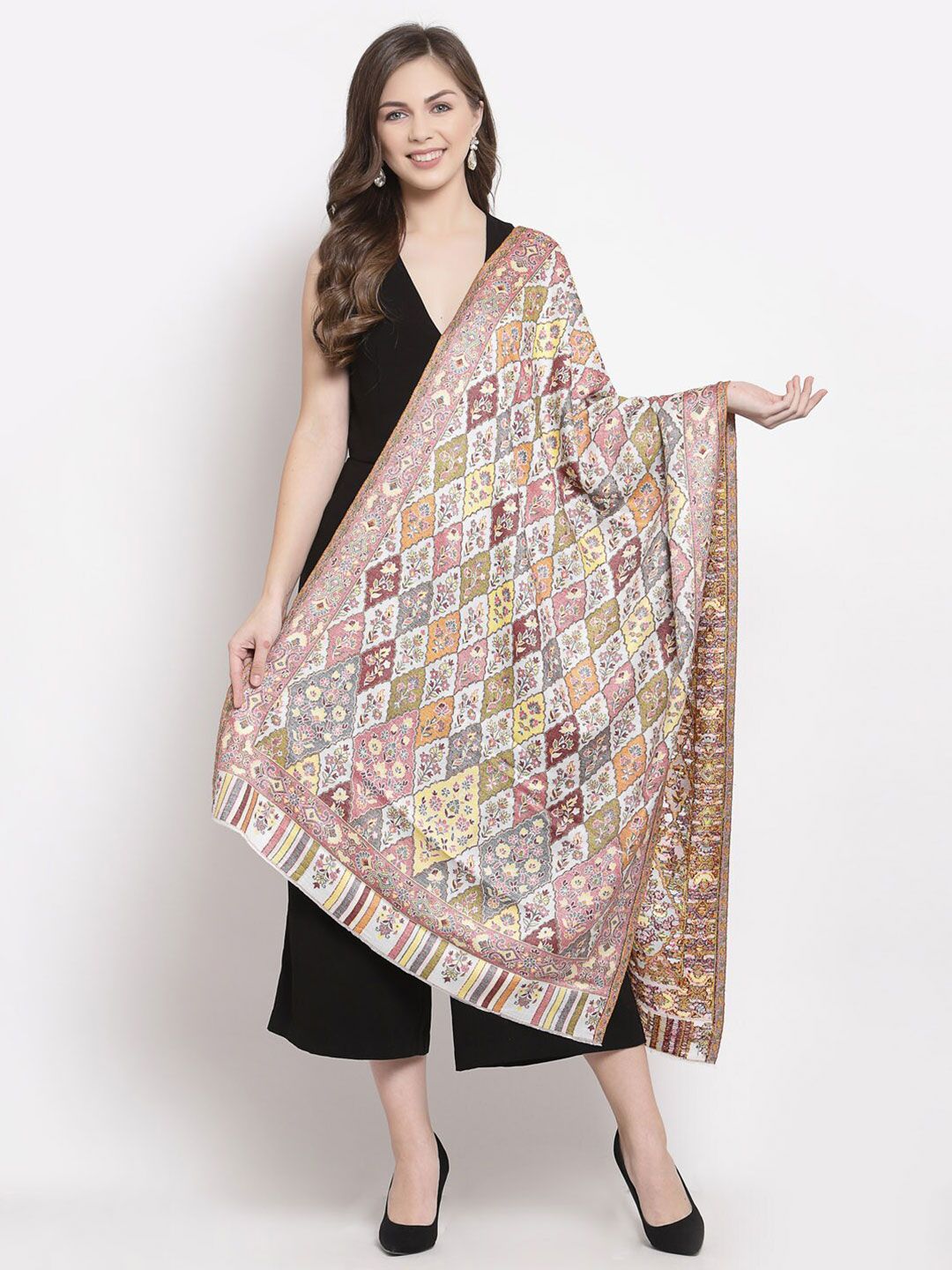 Pashtush Women Pink & White Printed Stole Price in India