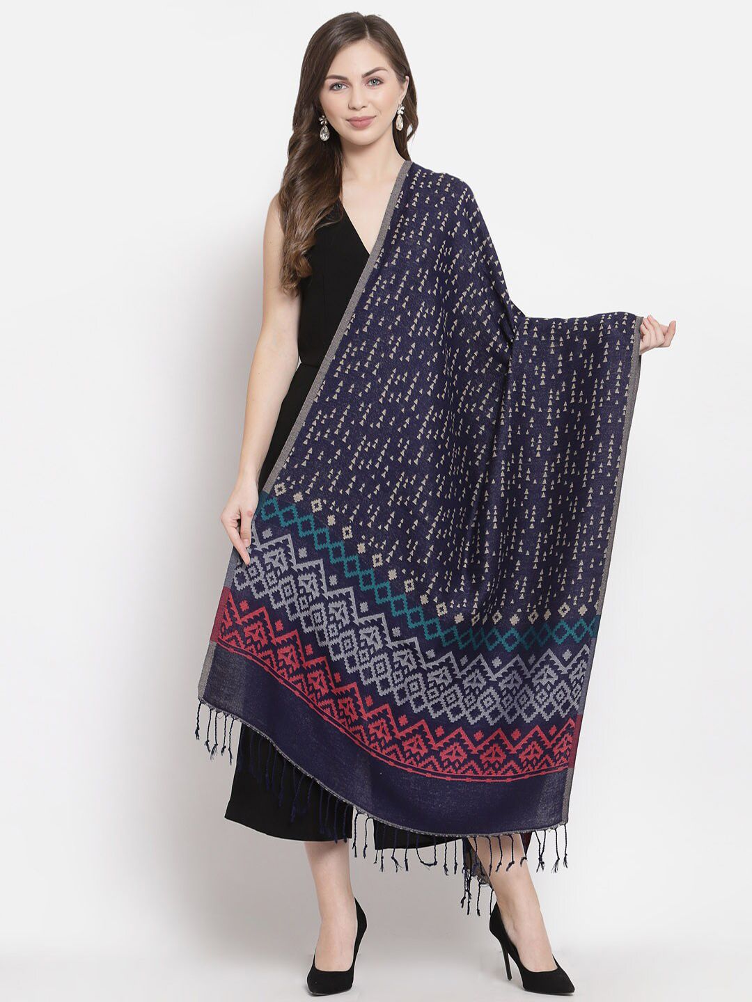 Pashtush Women Navy Blue & Red Printed Stole Price in India