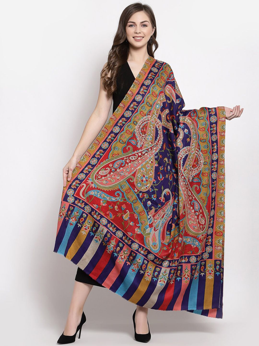 Pashtush Women Multicoloured Embroidered Shawl Price in India