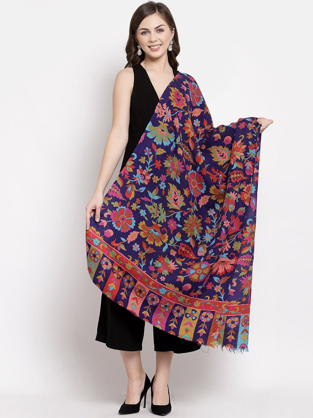 Pashtush Women Blue & Pink Printed Shawl Price in India