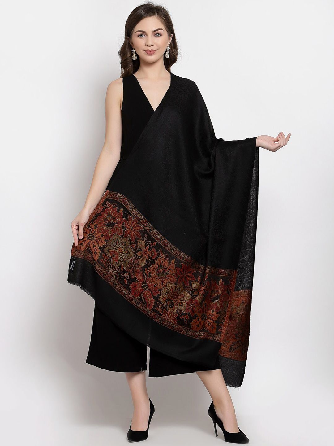 Pashtush Women Black & Red Woven Design Stole Price in India